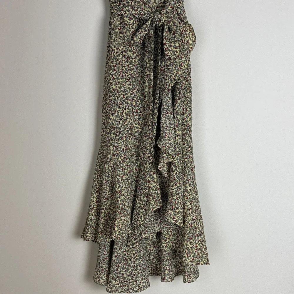 Max Studio Women's Yellow Red Floral High-Low Wrap Dress Size M - Picture 4 of 12